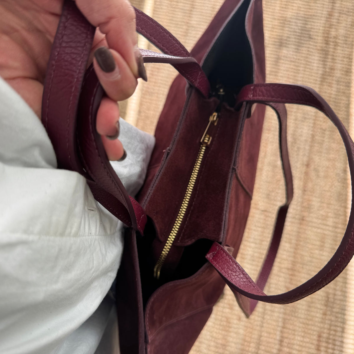 Bolso tote serraje granate