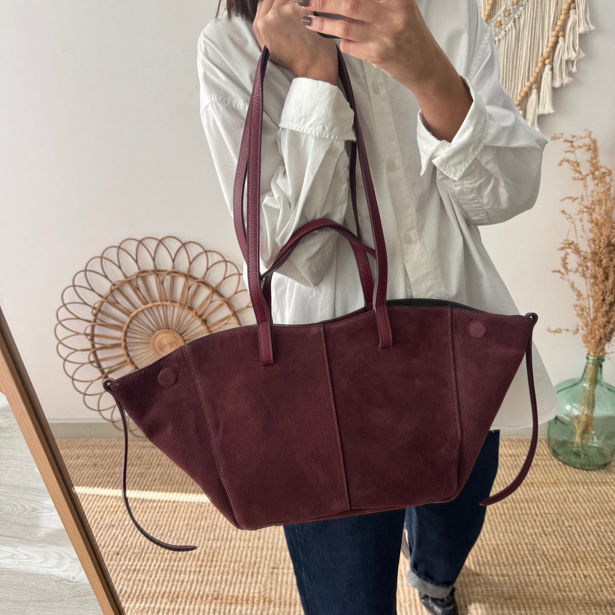 Bolso tote serraje granate