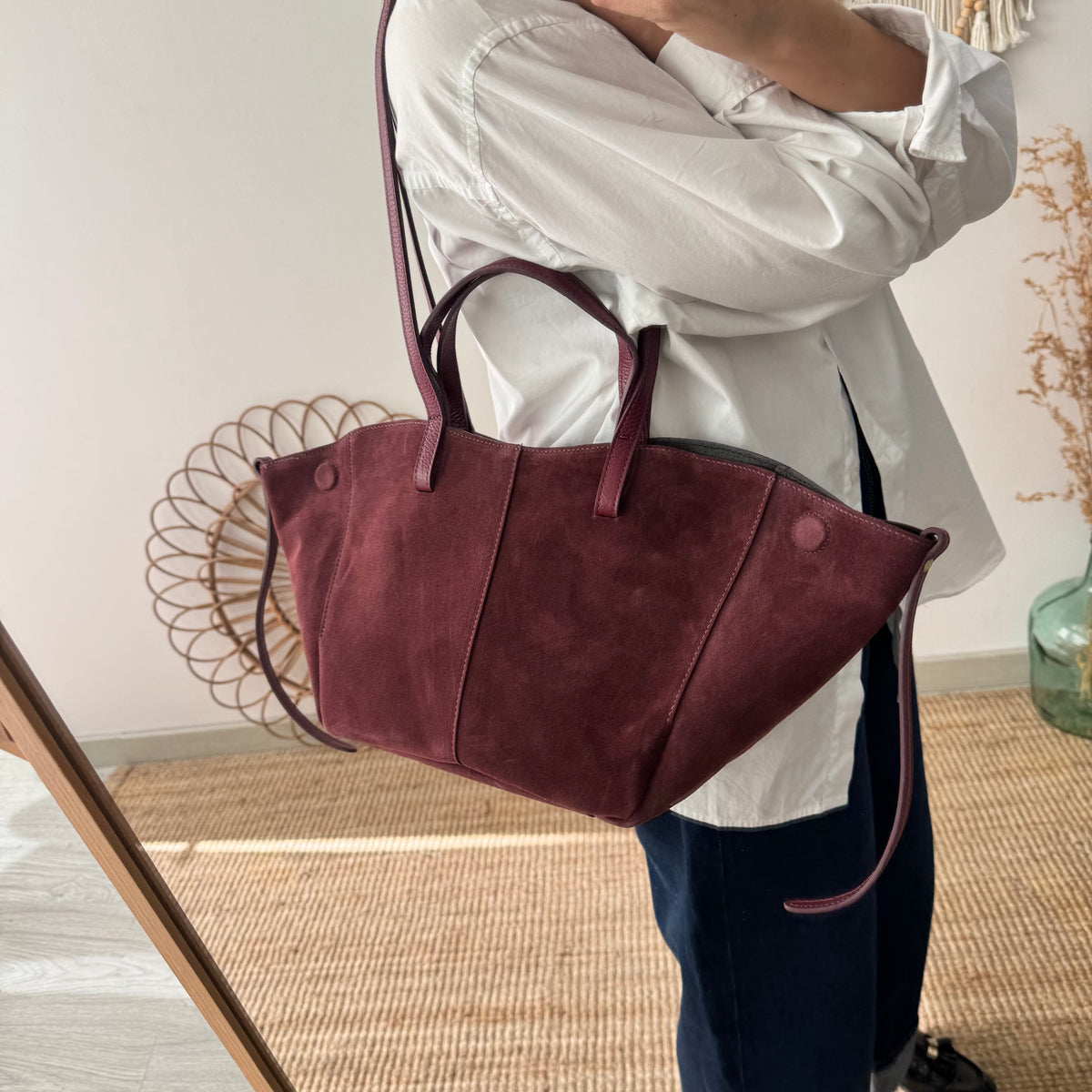 Bolso tote serraje granate