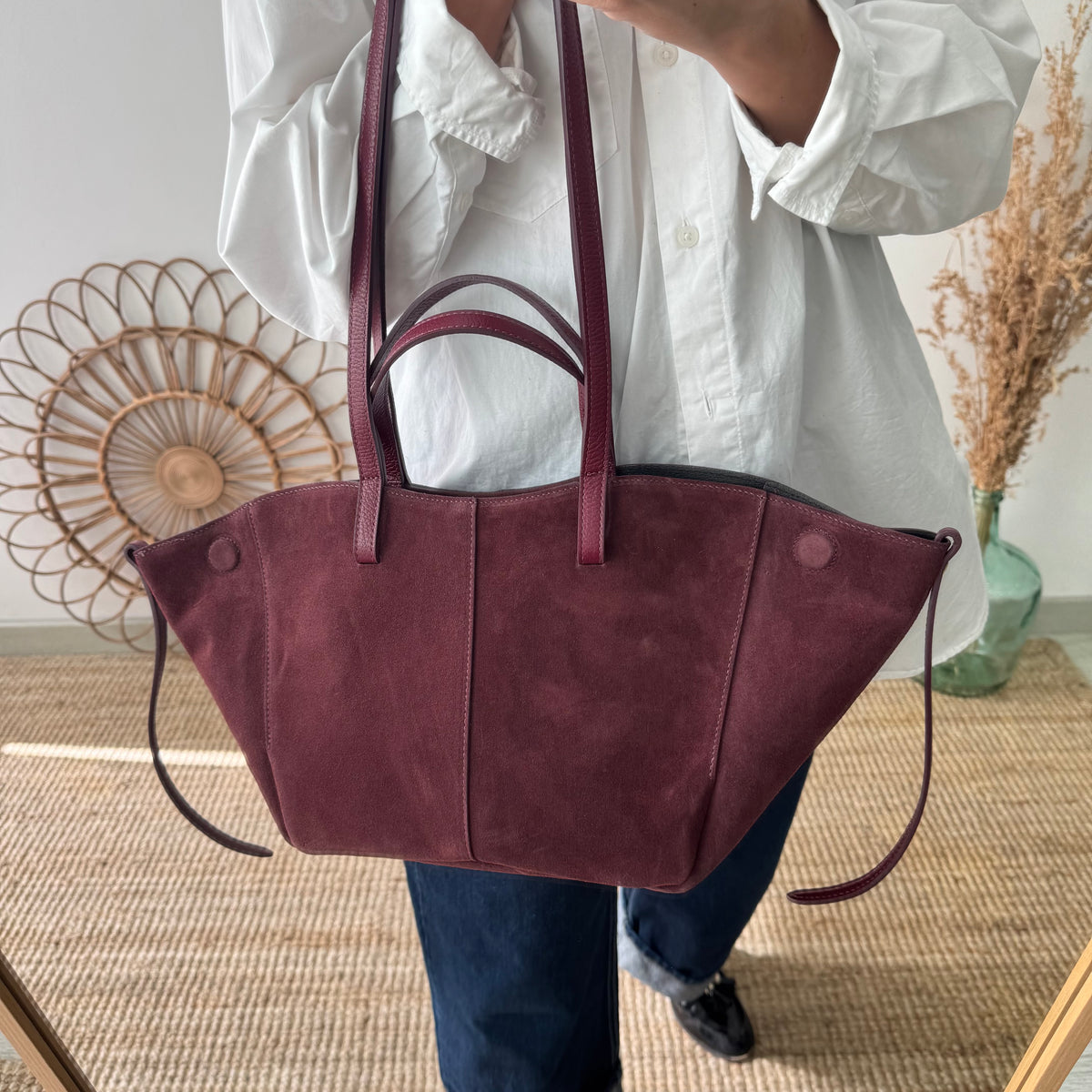 Bolso tote serraje granate
