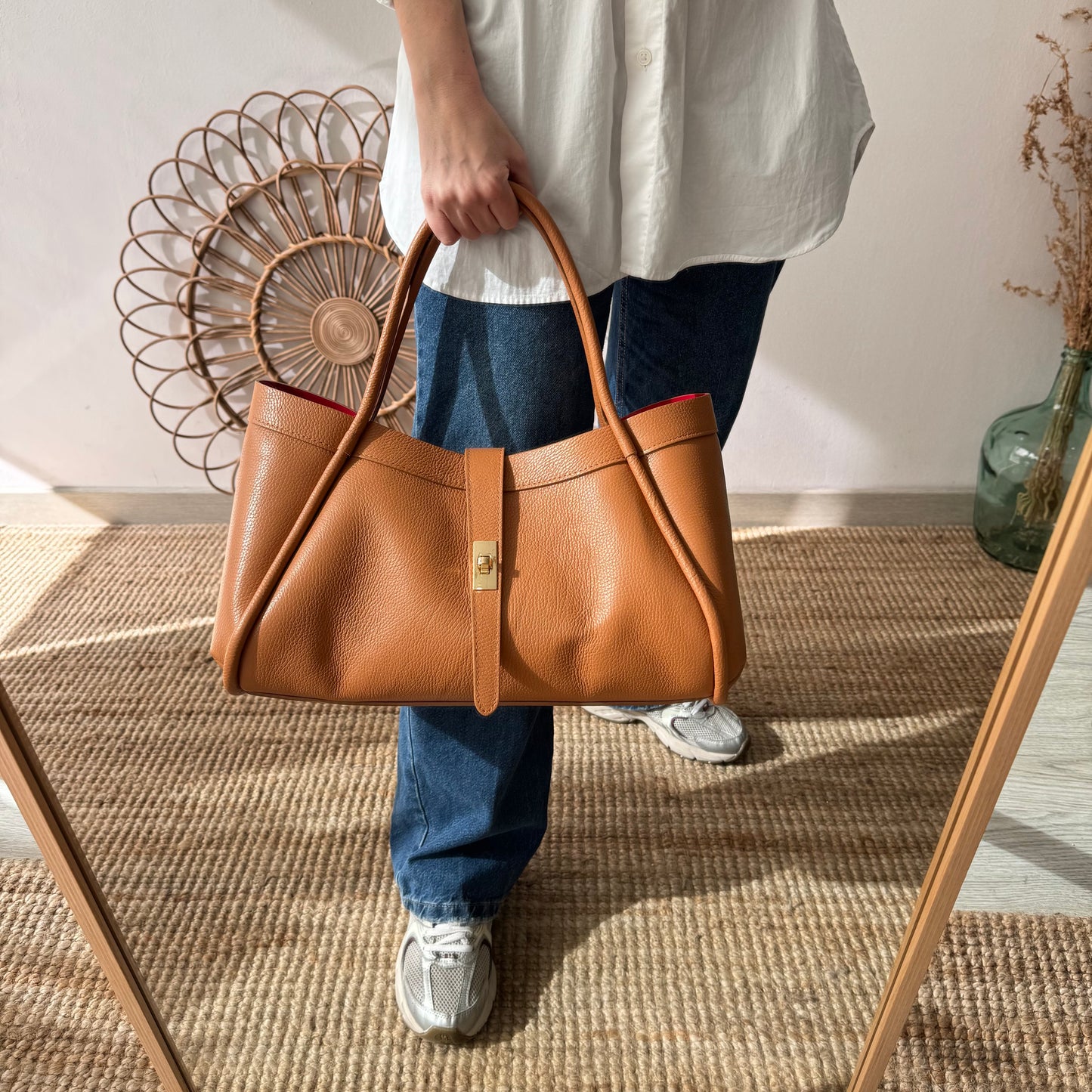 Bolso shopping piel camel claro