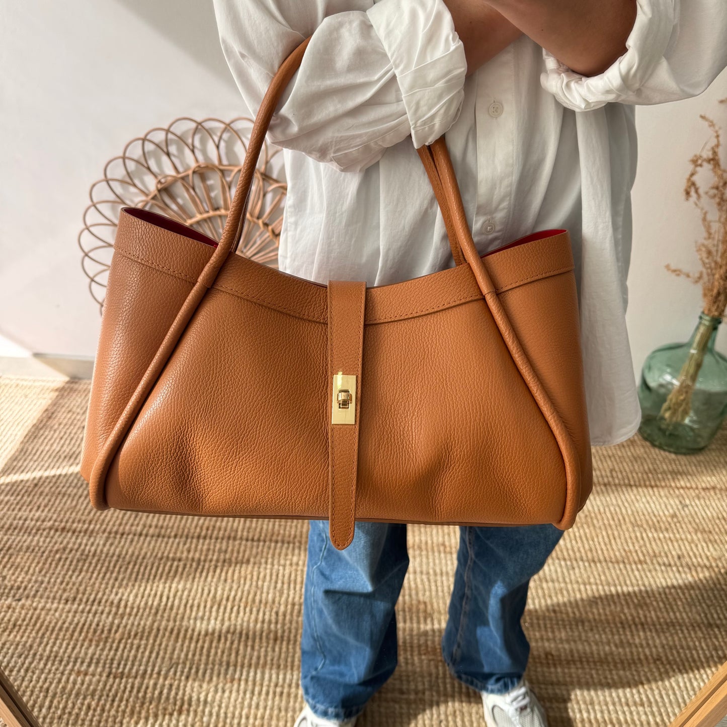 Bolso shopping piel camel claro