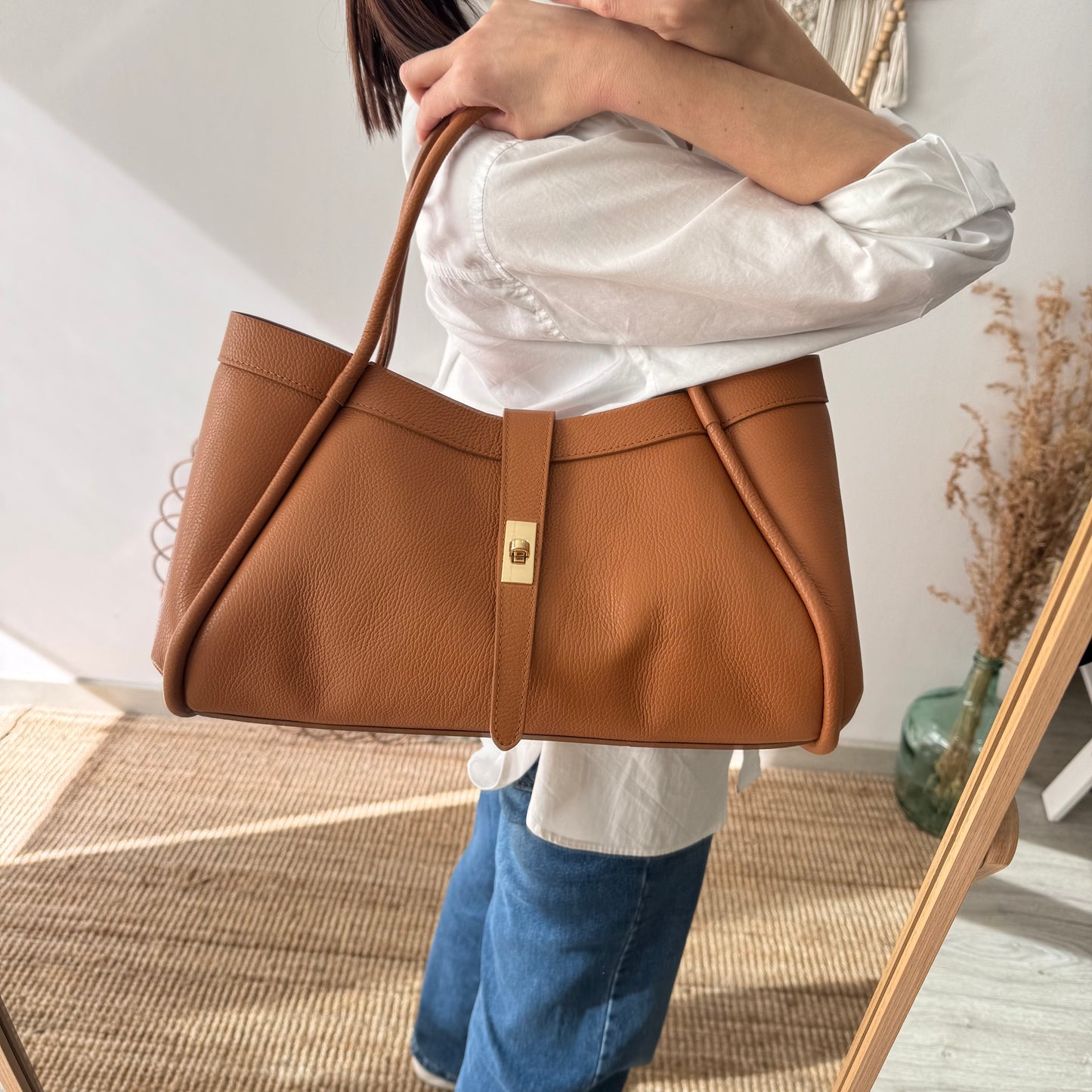 Bolso shopping piel camel claro