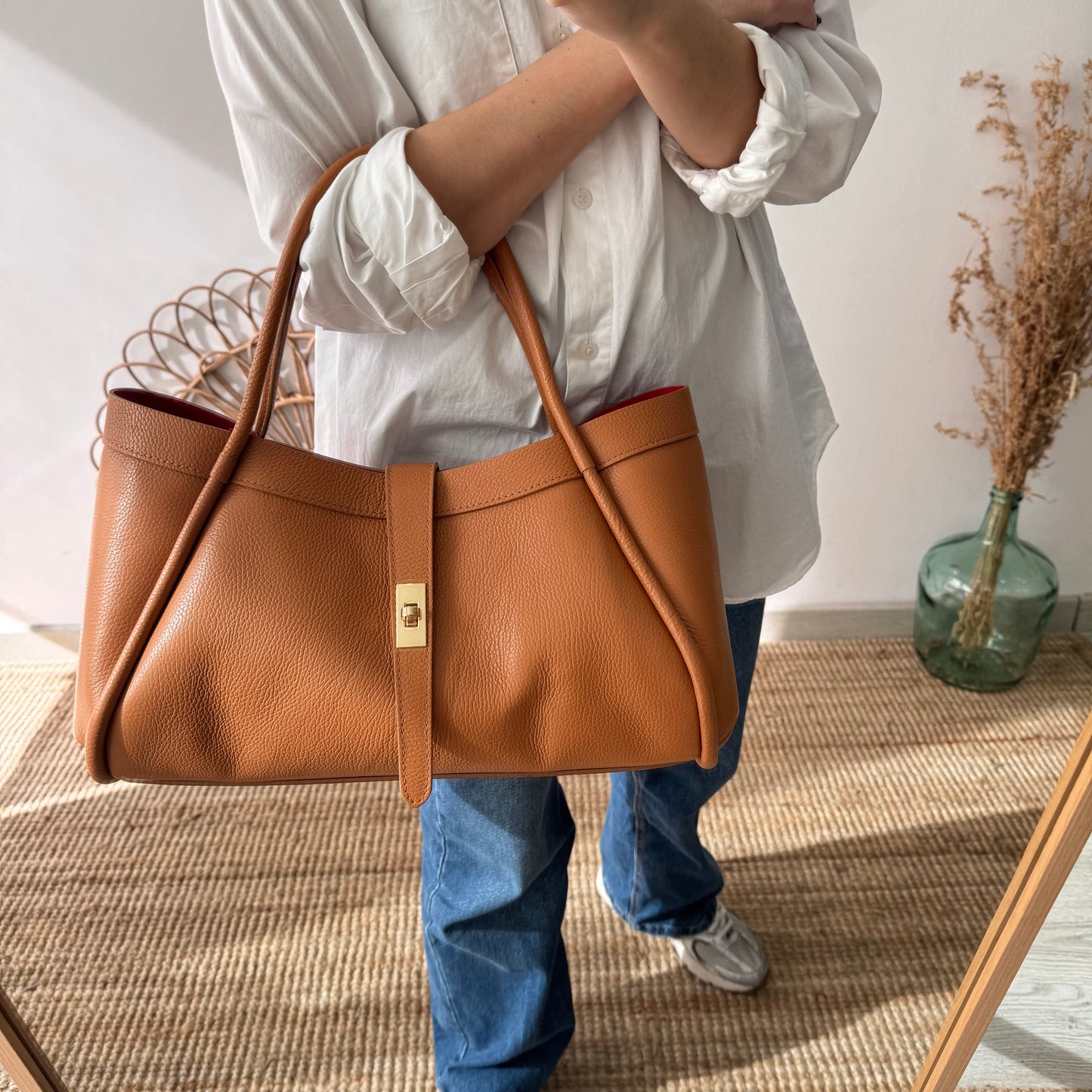 Bolso shopping piel camel claro