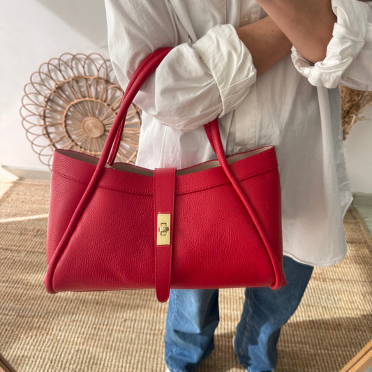 Bolso shopping piel rojo mediano