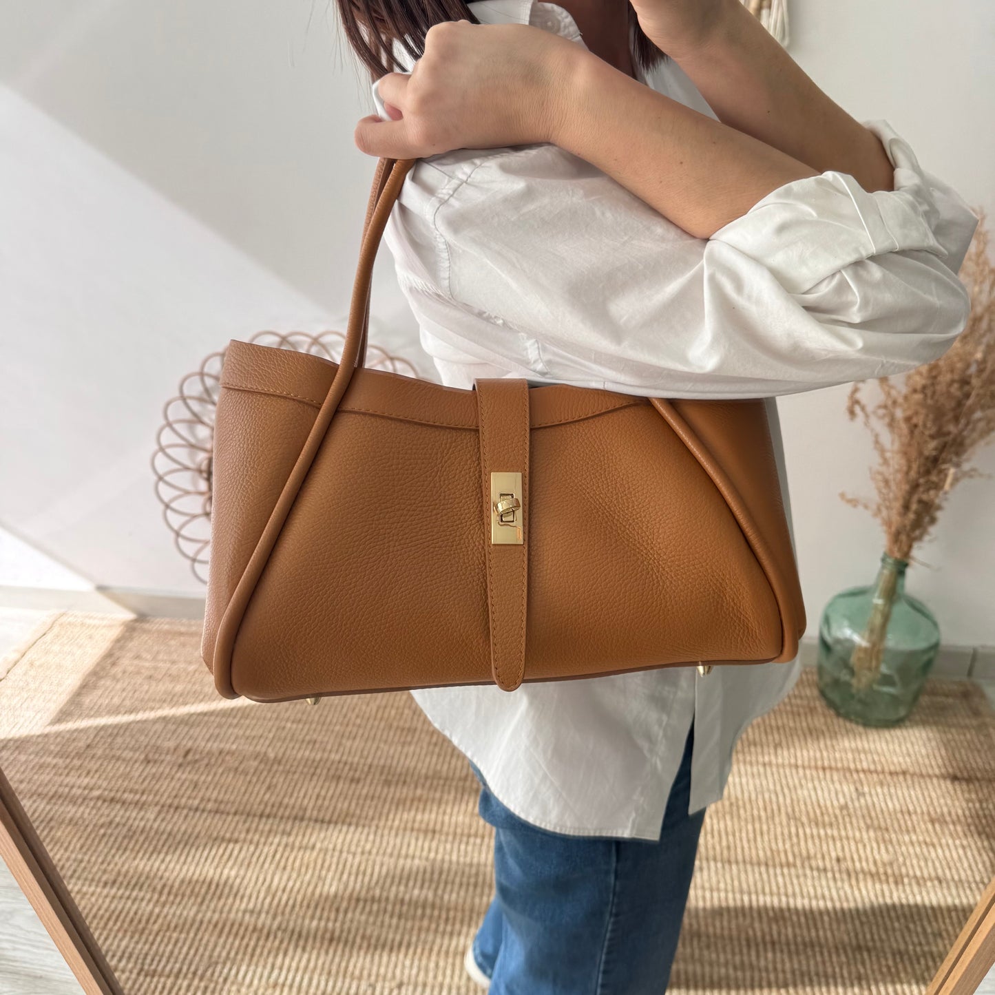 Bolso shopping piel camel mediano