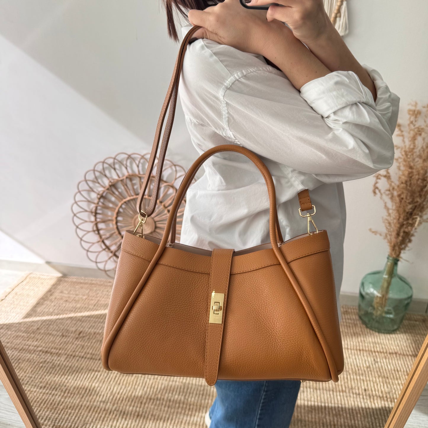 Bolso shopping piel camel mediano