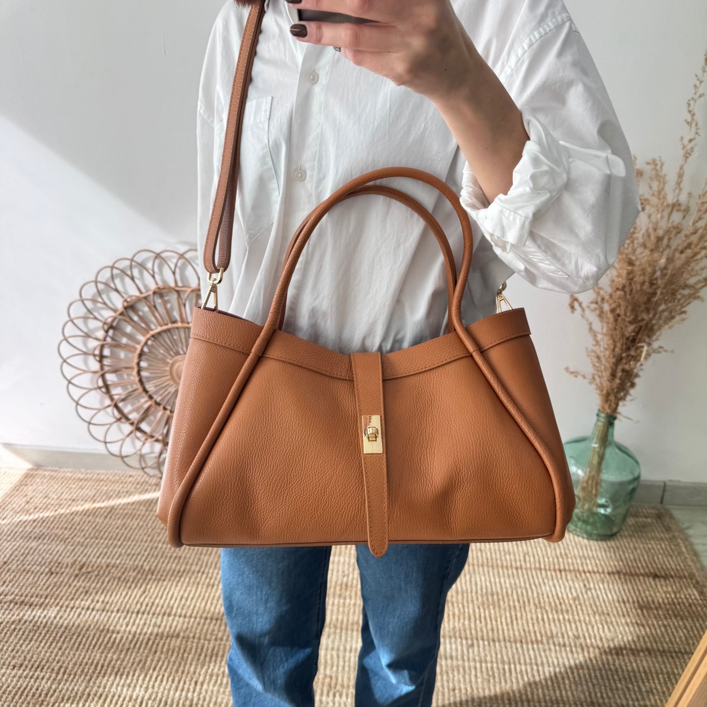 Bolso shopping piel camel claro
