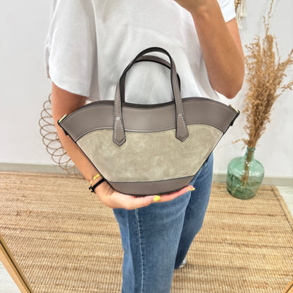 Mini Tote estructurado en piel y serraje taupe