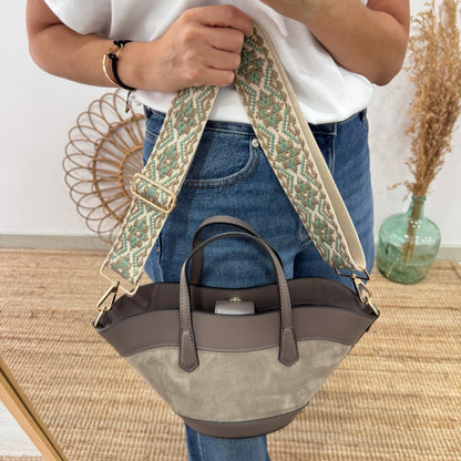 Mini Tote estructurado en piel y serraje taupe