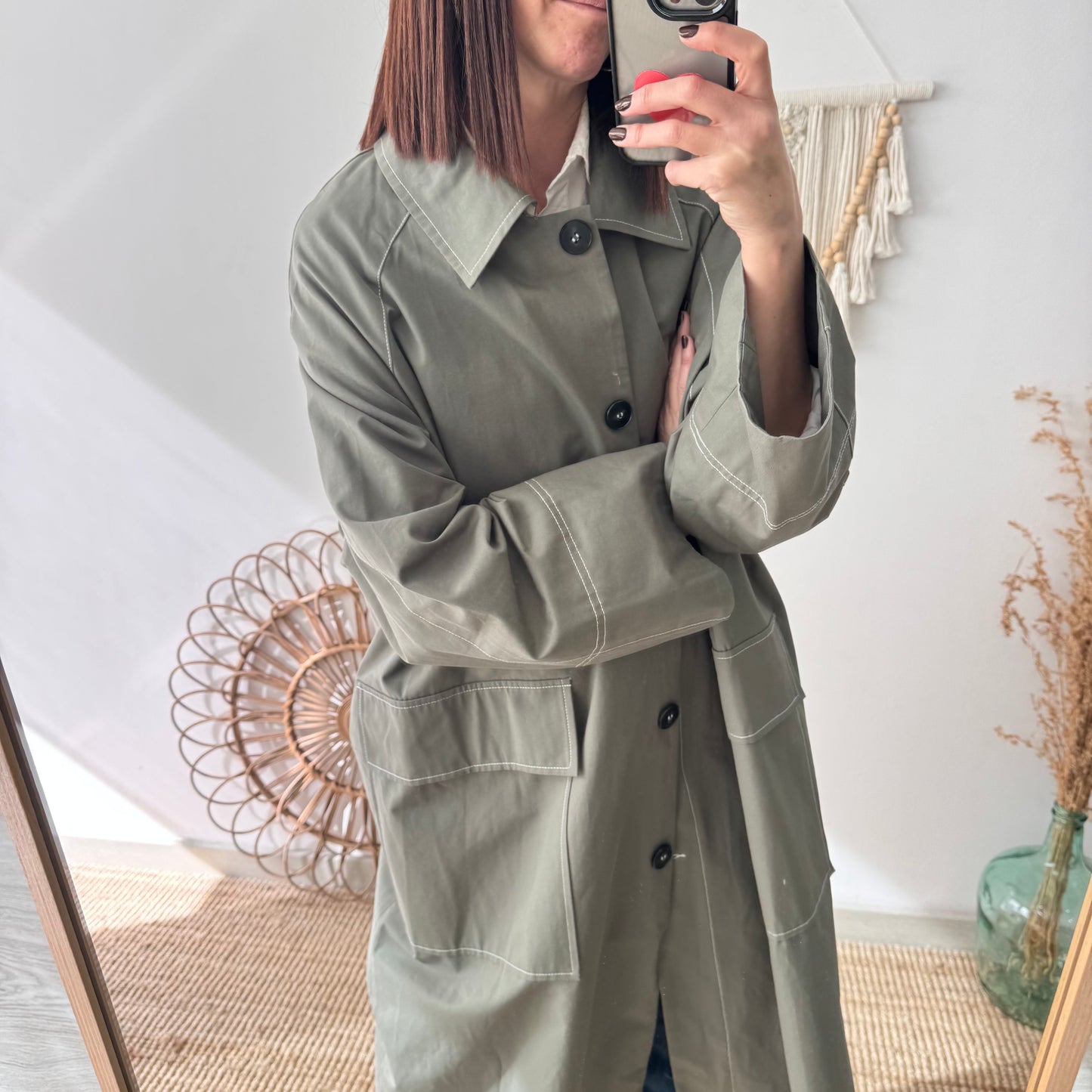 Gabardina larga caqui