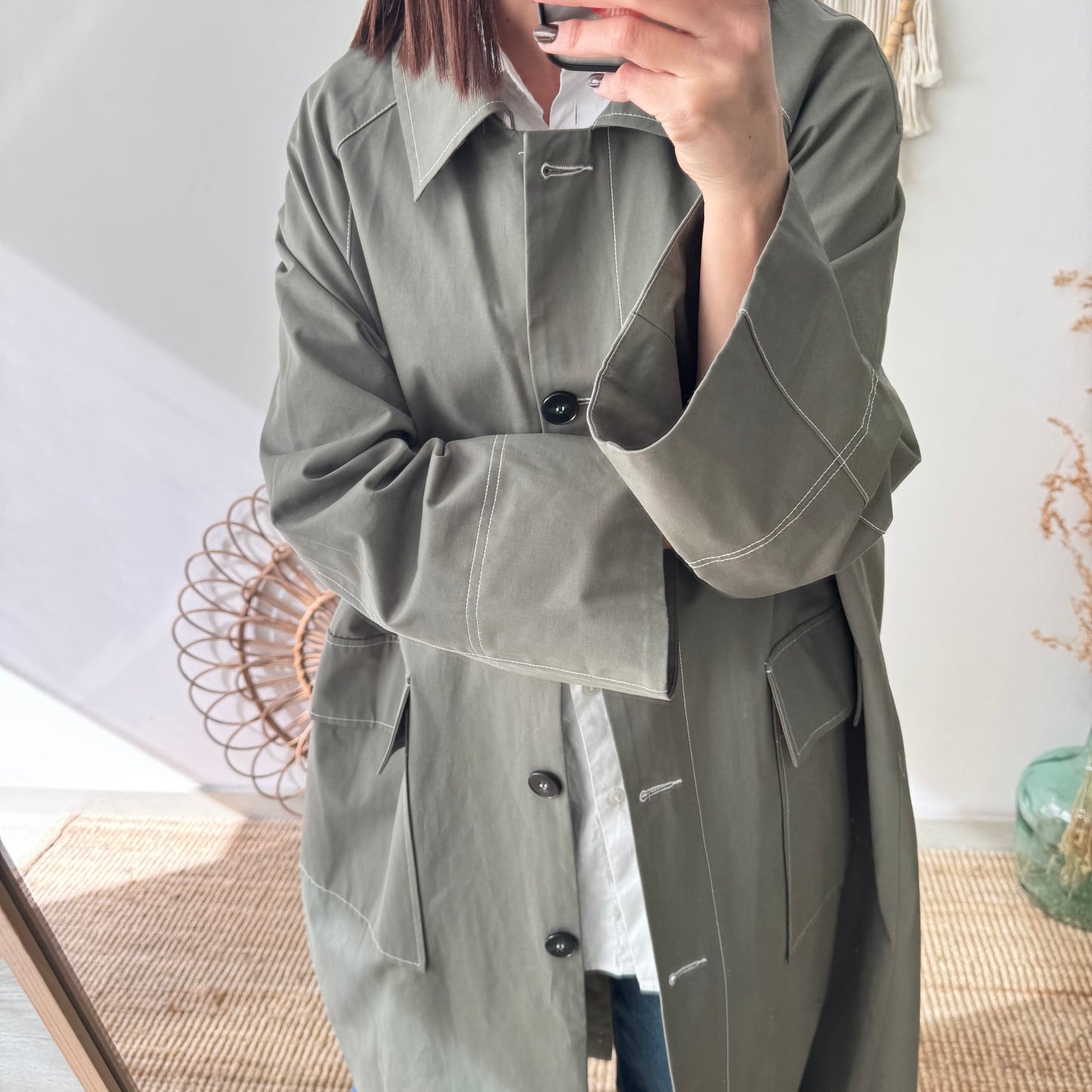 Gabardina larga caqui