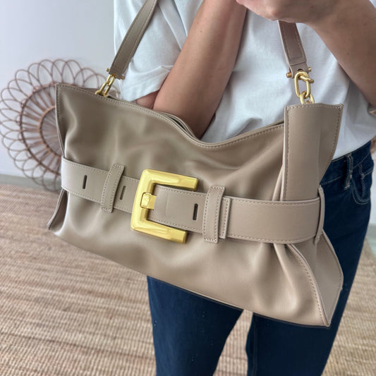 Bolso fruncido hebilla piel taupe - Bubbleshopbcn