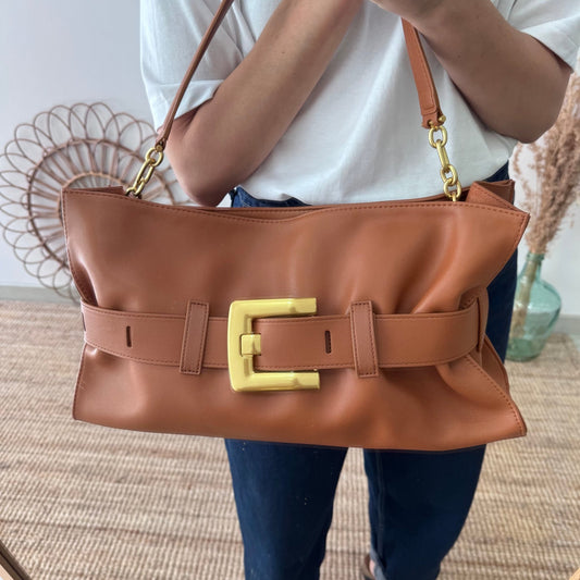 Bolso fruncido hebilla piel camel - Bubbleshopbcn