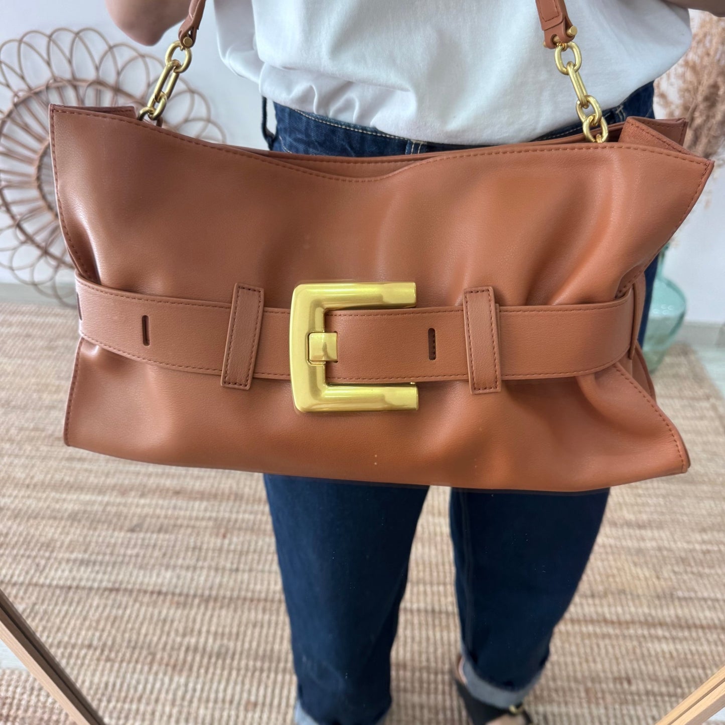 Bolso fruncido hebilla piel camel - Bubbleshopbcn