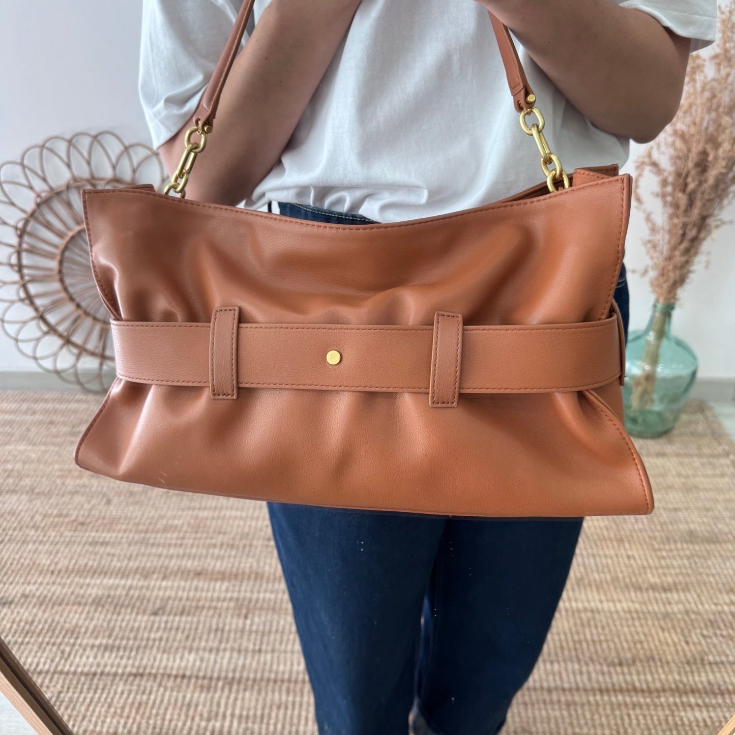 Bolso fruncido hebilla piel camel - Bubbleshopbcn