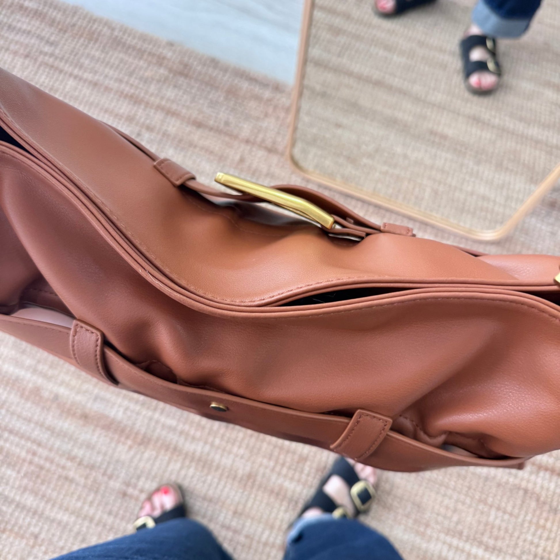 Bolso fruncido hebilla piel camel - Bubbleshopbcn