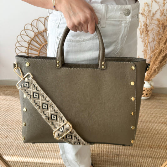 Bolso shopper tachuelas piel taupe