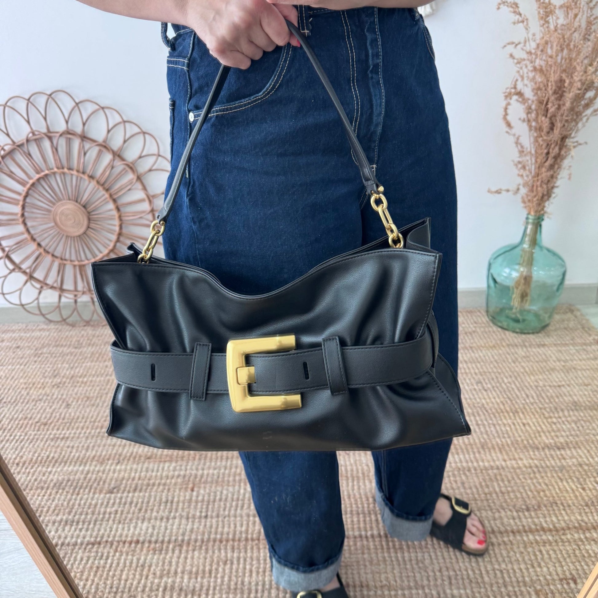 Bolso fruncido hebilla piel negro - Bubbleshopbcn