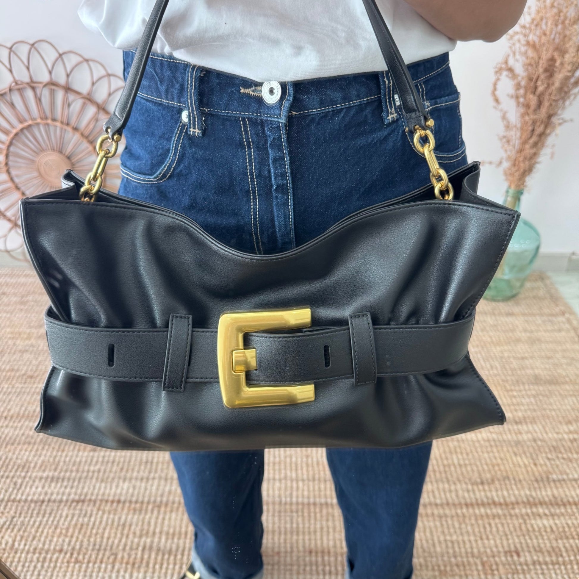 Bolso fruncido hebilla piel negro - Bubbleshopbcn