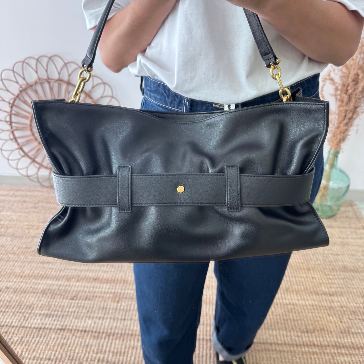 Bolso fruncido hebilla piel negro - Bubbleshopbcn