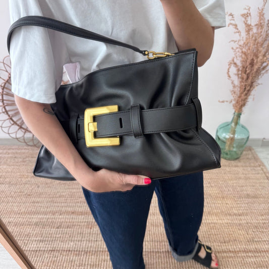 Bolso fruncido hebilla piel negro - Bubbleshopbcn