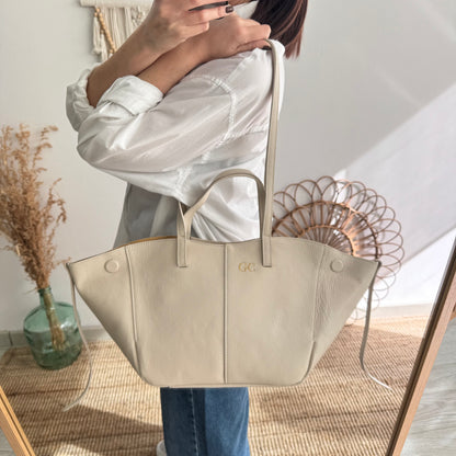 Bolso tote beige piel