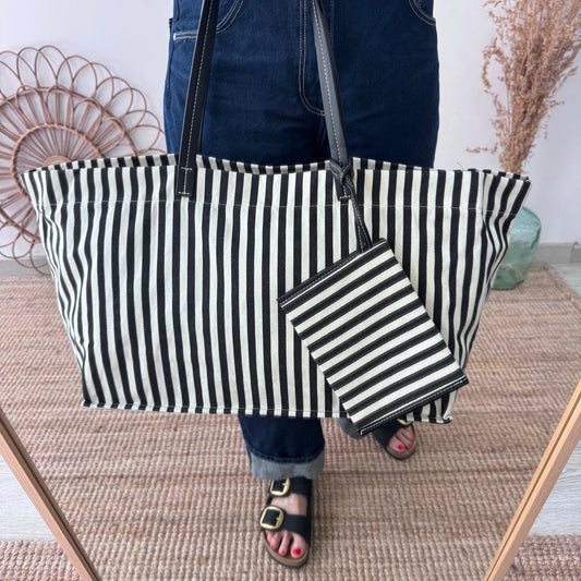 Bolsa algodón rayas negras iniciales bordadas - Bubbleshopbcn