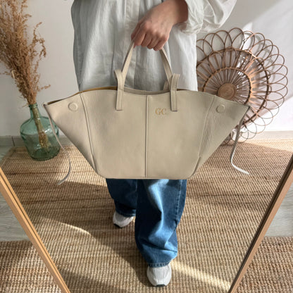 Bolso tote beige piel