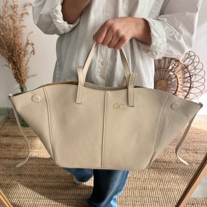 Bolso tote beige piel