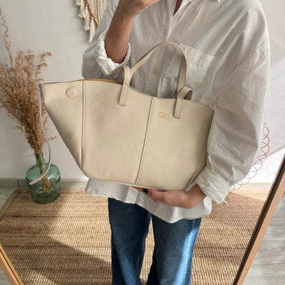 Bolso tote beige piel