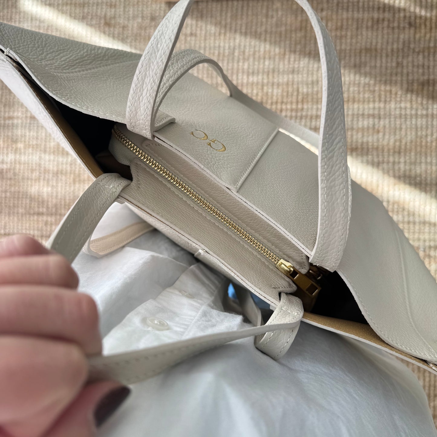 Bolso tote beige piel