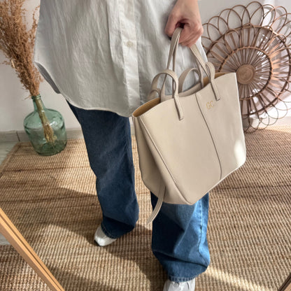 Bolso tote beige piel