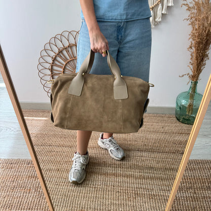 Bolso Bowling de Serraje y Piel taupe