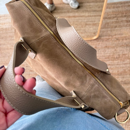 Bolso Bowling de Serraje y Piel taupe