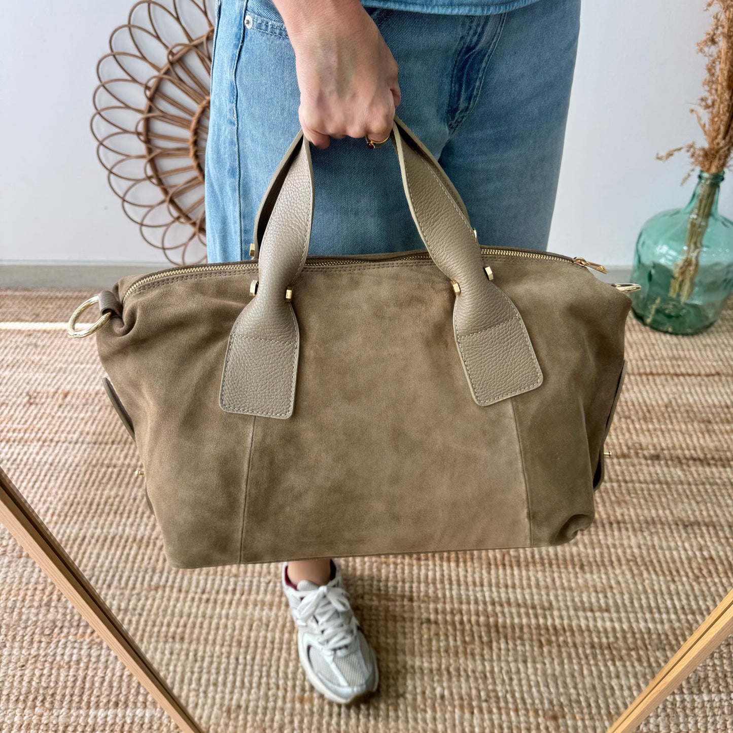 Bolso Bowling de Serraje y Piel taupe