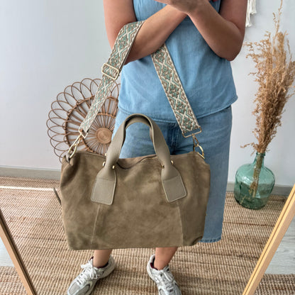 Bolso Bowling de Serraje y Piel taupe