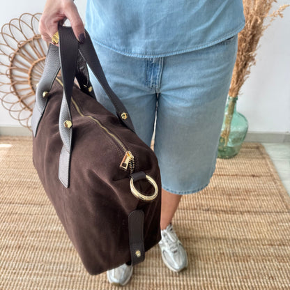 Bolso Bowling de Serraje y Piel marrón