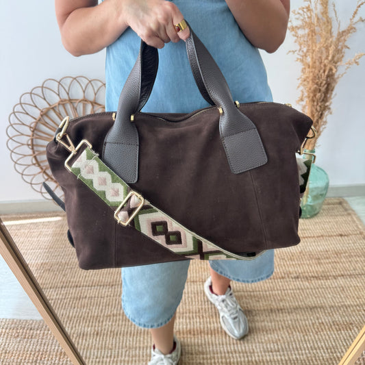 Bolso Bowling de Serraje y Piel marrón