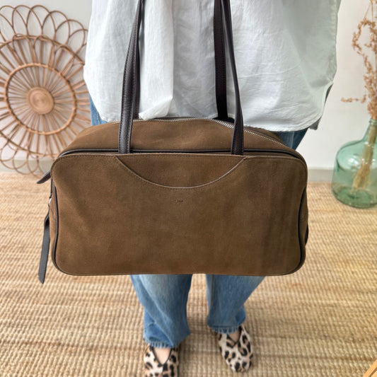 Bolso Bowling serraje y piel marrón