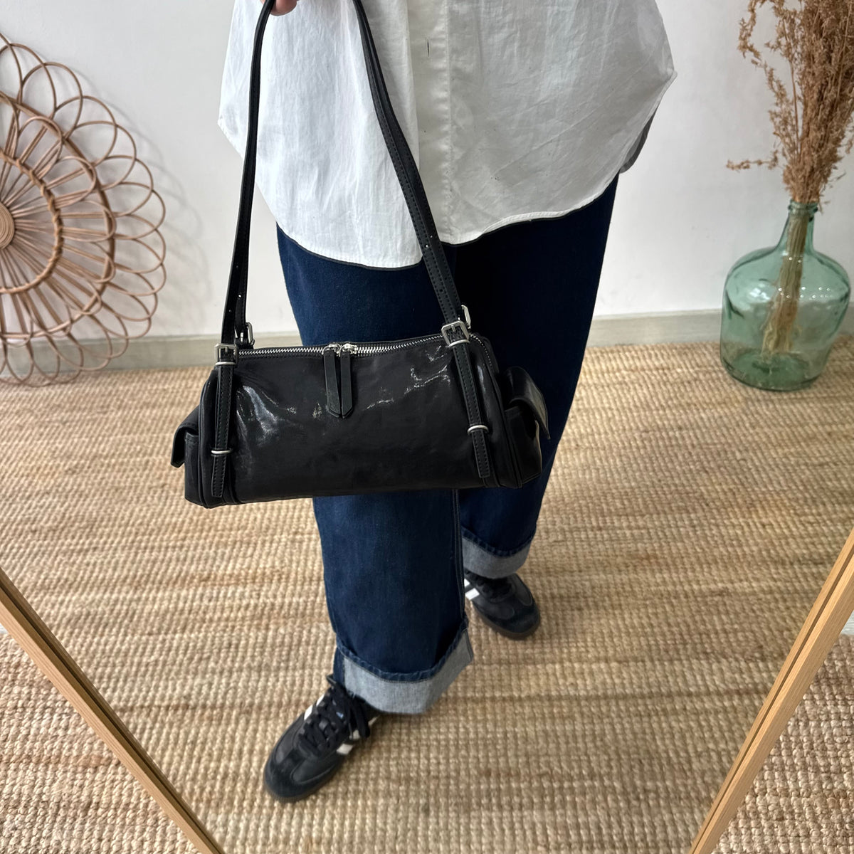 Bolso barrel bolsillos negro