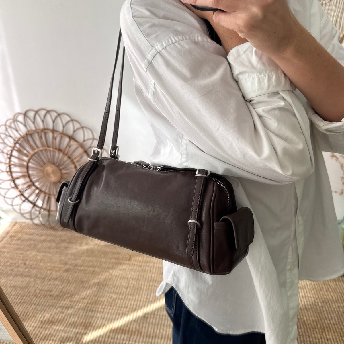Bolso barrel bolsillos marrón