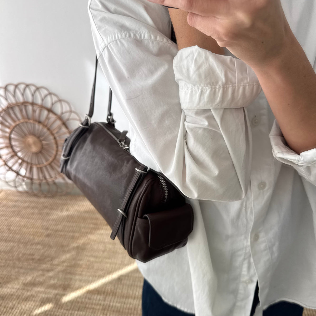 Bolso barrel bolsillos marrón
