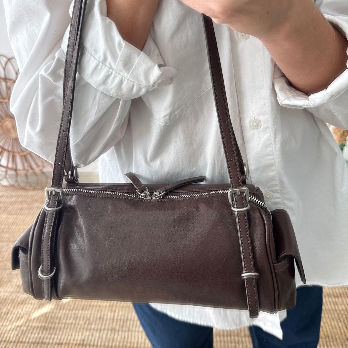 Bolso barrel bolsillos marrón