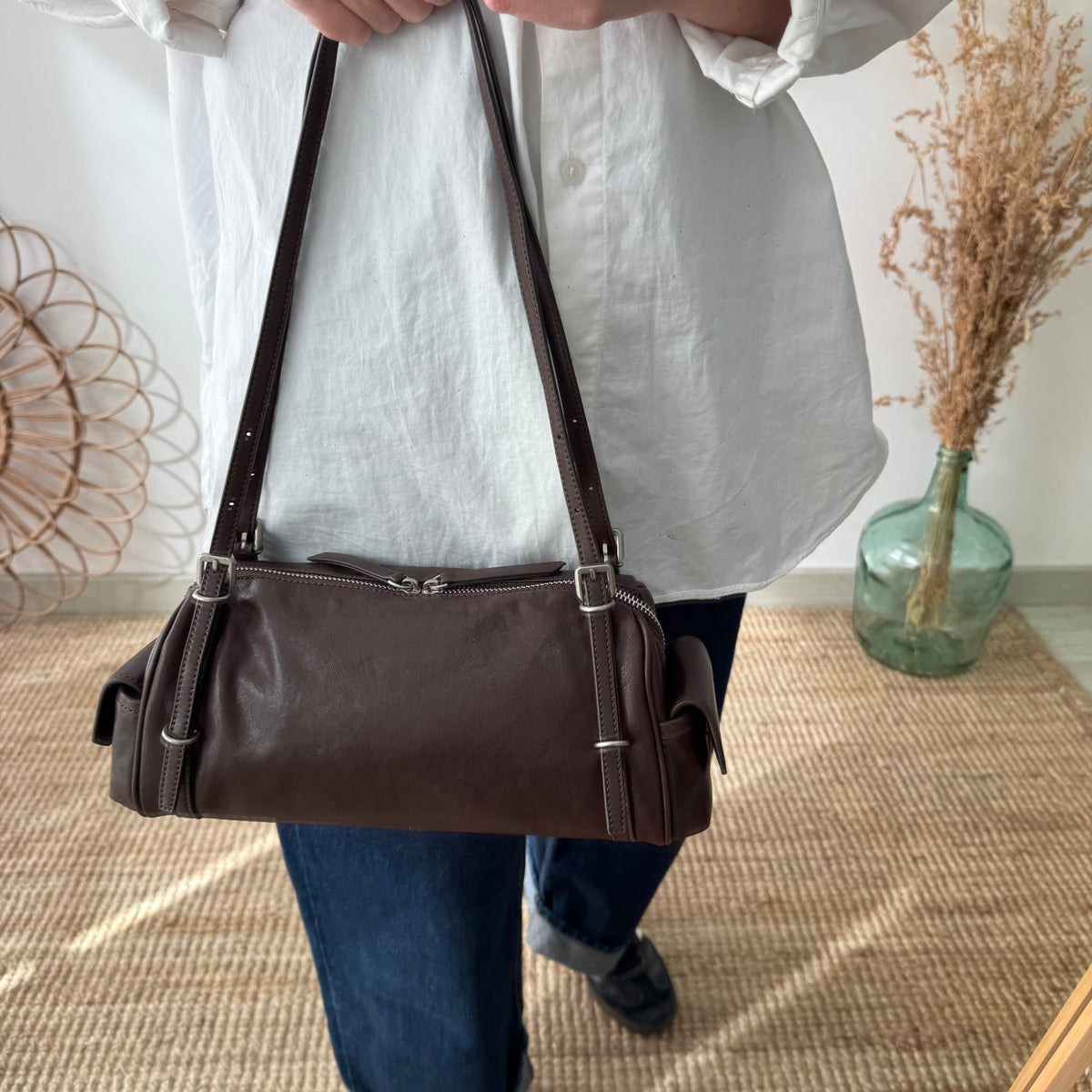 Bolso barrel bolsillos marrón