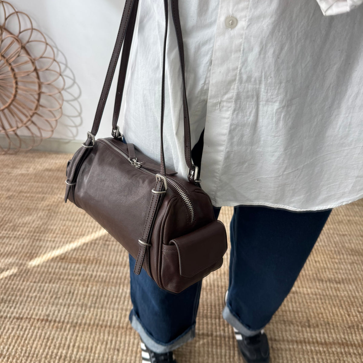 Bolso barrel bolsillos marrón
