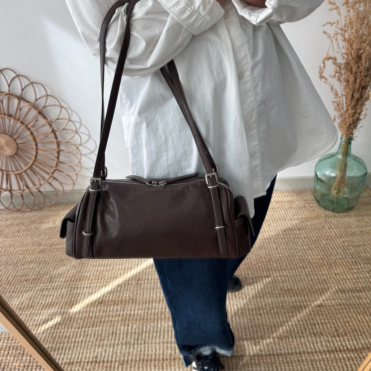 Bolso barrel bolsillos marrón