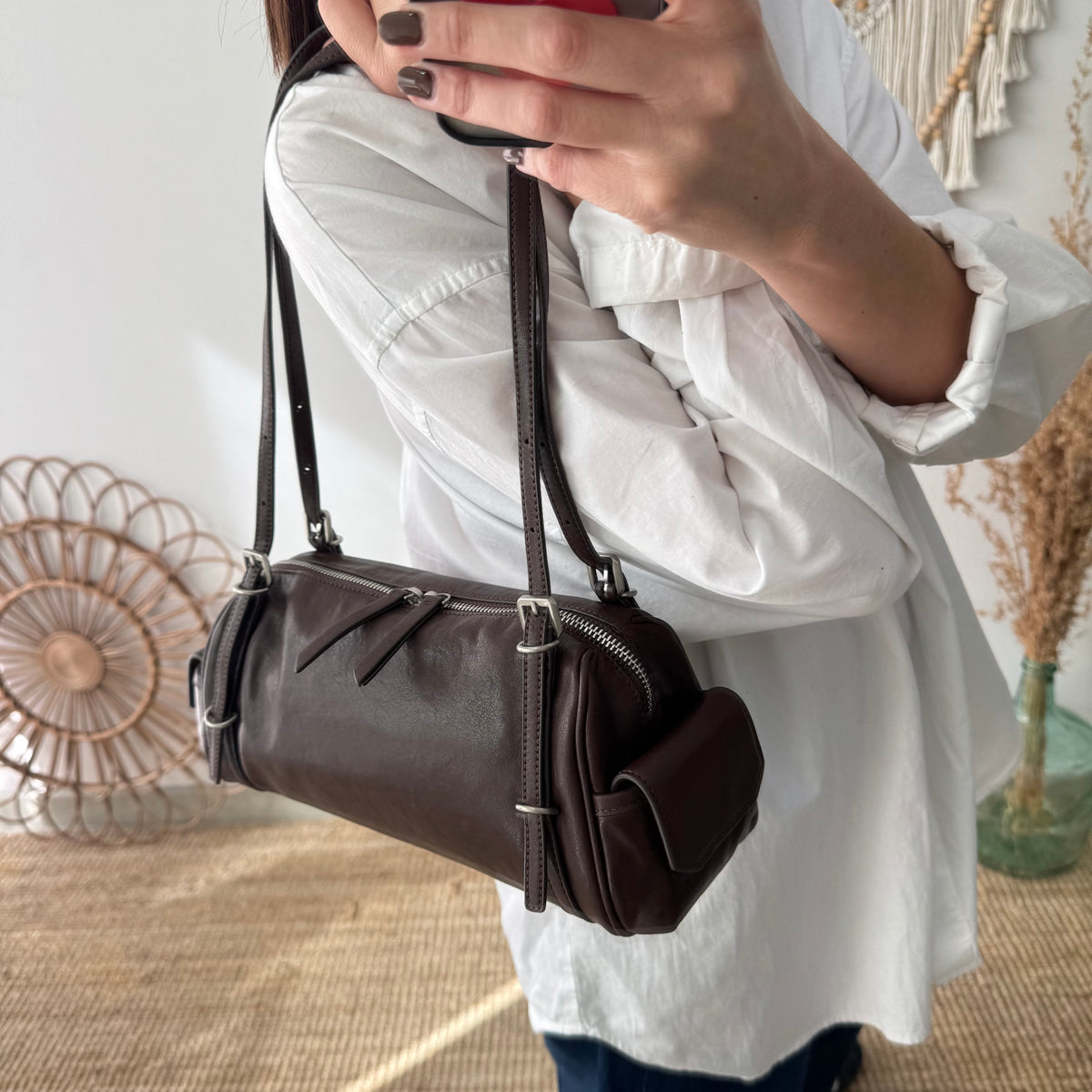 Bolso barrel bolsillos marrón