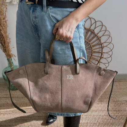 Bolso tote serraje taupe oscuro
