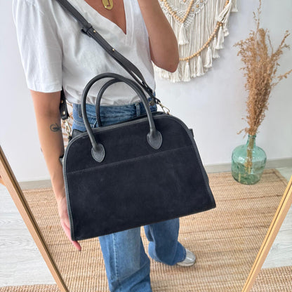 Shopper hebillas serraje y piel negro